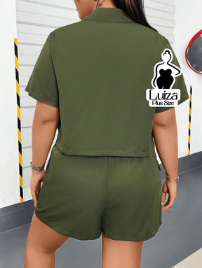 Conjunto Camisa Cropped Short Cargo Estilo Urbano Plus Size Conjunto Camisa Cropped Short Cargo Estilo Urbano Plus Size