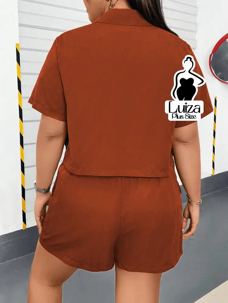 Conjunto Camisa Cropped Short Cargo Estilo Urbano Plus Size Conjunto Camisa Cropped Short Cargo Estilo Urbano Plus Size