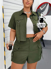 Conjunto Camisa Cropped Short Cargo Estilo Urbano Plus Size Verde Militar / G Conjunto Camisa Cropped Short Cargo