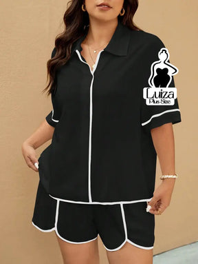 Conjunto Camisa Manga Curta Short Detalhe Contrastante Plus Size Conjunto Camisa Manga Curta Short Detalhe Contrastante
