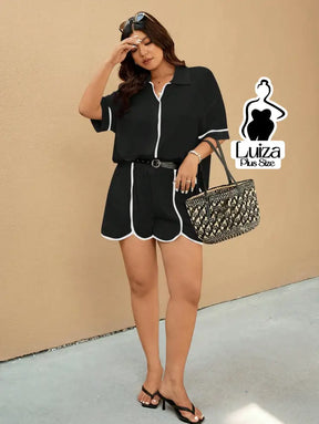 Conjunto Camisa Manga Curta Short Detalhe Contrastante Plus Size Conjunto Camisa Manga Curta Short Detalhe Contrastante