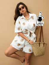 Conjunto Camisa Short Estampa Tropical Casual Verão Plus Size Branco / G Conjunto Camisa Short Estampa Tropical Casual