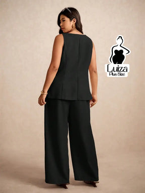 Conjunto Colete Alfaiataria Calça Pantalona Elegante Plus Size Conjunto Colete Alfaiataria Calça Pantalona Elegante