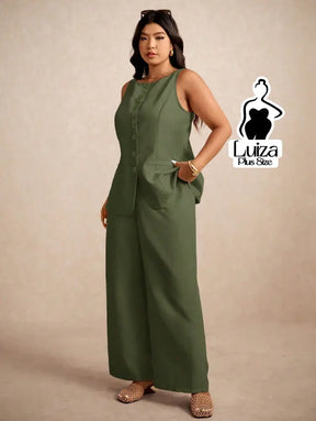 Conjunto Colete Alfaiataria Calça Pantalona Elegante Plus Size Conjunto Colete Alfaiataria Calça Pantalona Elegante