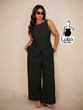 Conjunto Colete Alfaiataria Calça Pantalona Elegante Plus Size Conjunto Colete Alfaiataria Calça Pantalona Elegante