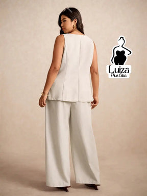 Conjunto Colete Alfaiataria Calça Pantalona Elegante Plus Size Conjunto Colete Alfaiataria Calça Pantalona Elegante