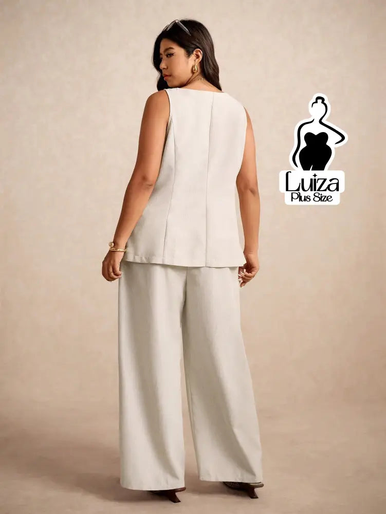 Conjunto Colete Alfaiataria Calça Pantalona Elegante Plus Size Conjunto Colete Alfaiataria Calça Pantalona Elegante