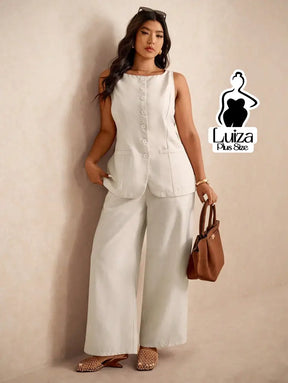 Conjunto Colete Alfaiataria Calça Pantalona Elegante Plus Size Conjunto Colete Alfaiataria Calça Pantalona Elegante