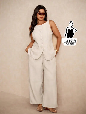 Conjunto Colete Alfaiataria Calça Pantalona Elegante Plus Size Conjunto Colete Alfaiataria Calça Pantalona Elegante