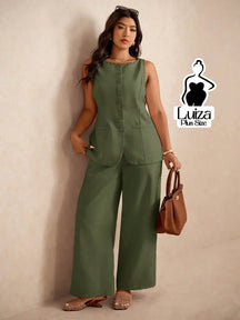 Conjunto Colete Alfaiataria Calça Pantalona Elegante Plus Size Preto / G Conjunto Colete Alfaiataria Calça Pantalona