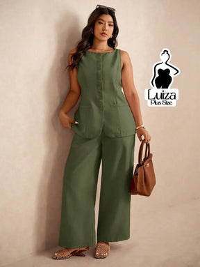 Conjunto Colete Alfaiataria Calça Pantalona Elegante Plus Size Preto / G Conjunto Colete Alfaiataria Calça Pantalona