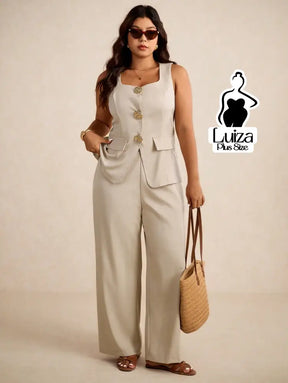 Conjunto Colete Alfaiataria Calça Pantalona Social Plus Size Conjunto Colete Alfaiataria Calça Pantalona Social Plus