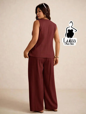 Conjunto Colete Alfaiataria Calça Pantalona Social Plus Size Conjunto Colete Alfaiataria Calça Pantalona Social Plus