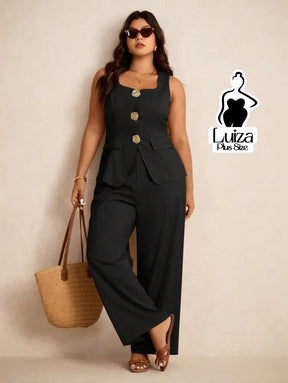 Conjunto Colete Alfaiataria Calça Pantalona Social Plus Size Conjunto Colete Alfaiataria Calça Pantalona Social Plus