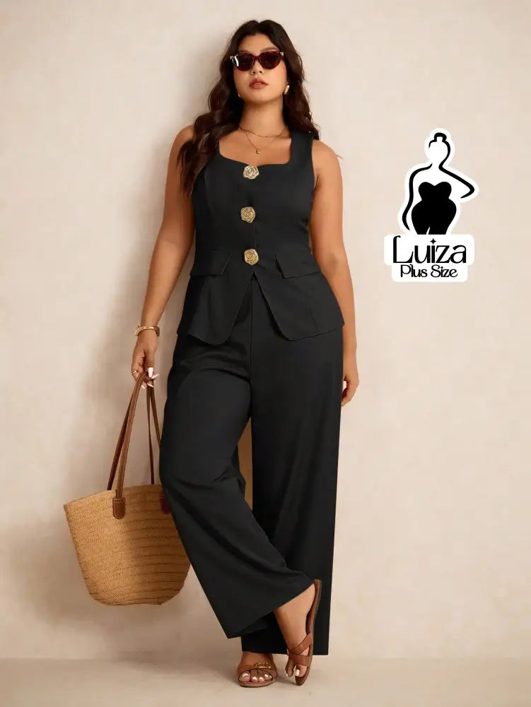 Conjunto Colete Alfaiataria Calça Pantalona Social Plus Size Conjunto Colete Alfaiataria Calça Pantalona Social Plus
