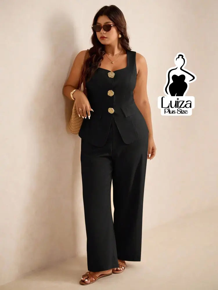 Conjunto Colete Alfaiataria Calça Pantalona Social Plus Size Conjunto Colete Alfaiataria Calça Pantalona Social Plus