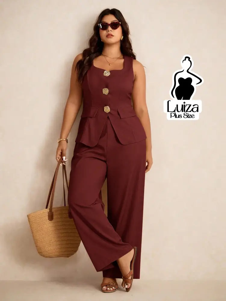 Conjunto Colete Alfaiataria Calça Pantalona Social Plus Size Conjunto Colete Alfaiataria Calça Pantalona Social Plus