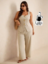 Conjunto Colete Alfaiataria Calça Pantalona Social Plus Size Caqui / G Conjunto Colete Alfaiataria Calça Pantalona