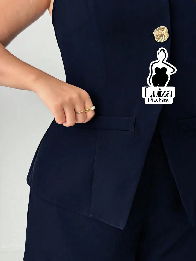 Conjunto Colete Alfaiataria Sem Mangas Short Elegante Plus Size Conjunto Colete Alfaiataria Sem Mangas Short Elegante