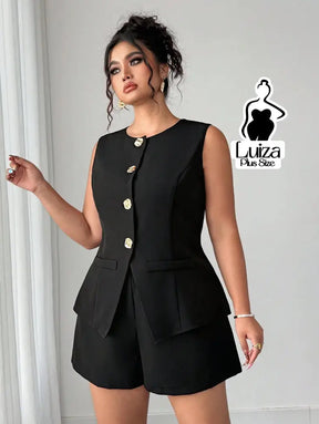 Conjunto Colete Alfaiataria Sem Mangas Short Elegante Plus Size Conjunto Colete Alfaiataria Sem Mangas Short Elegante