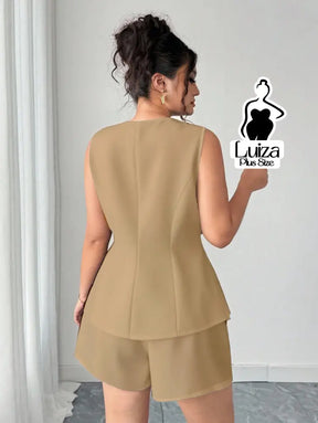 Conjunto Colete Alfaiataria Sem Mangas Short Elegante Plus Size Conjunto Colete Alfaiataria Sem Mangas Short Elegante