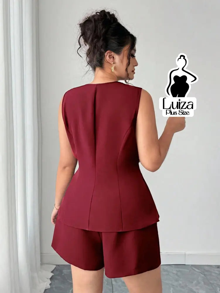 Conjunto Colete Alfaiataria Sem Mangas Short Elegante Plus Size Conjunto Colete Alfaiataria Sem Mangas Short Elegante