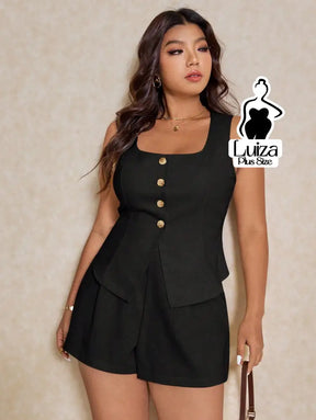 Conjunto Colete Alfaiataria Short Casual Elegante Plus Size Conjunto Colete Alfaiataria Short Casual Elegante Plus Size