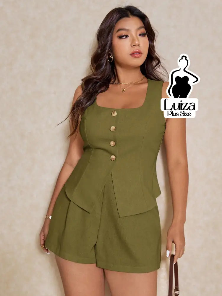 Conjunto Colete Alfaiataria Short Casual Elegante Plus Size Conjunto Colete Alfaiataria Short Casual Elegante Plus Size
