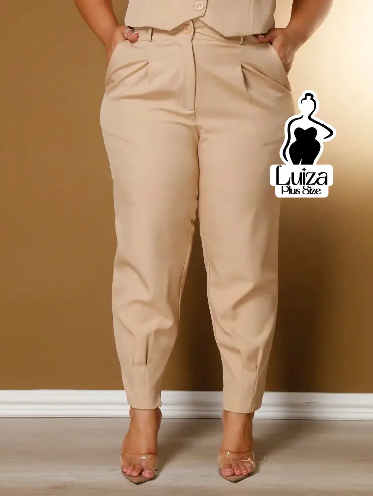 Conjunto Colete Botões Calça Jogger Casual Elegante Plus Size Conjunto Colete Botões Calça Jogger Casual Elegante Plus