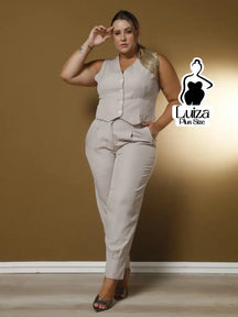 Conjunto Colete Botões Calça Jogger Casual Elegante Plus Size Damasco / G Conjunto Colete Botões Calça Jogger Casual