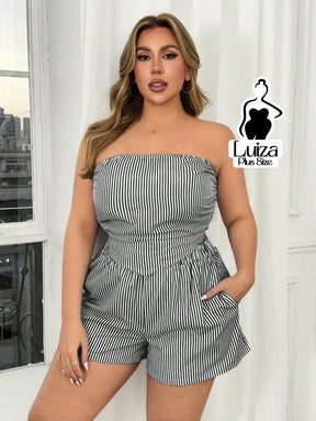 Conjunto Tomara Que Caia Listrado Short Casual Verão Plus Size Conjunto Tomara Que Caia Listrado Short Casual Verão