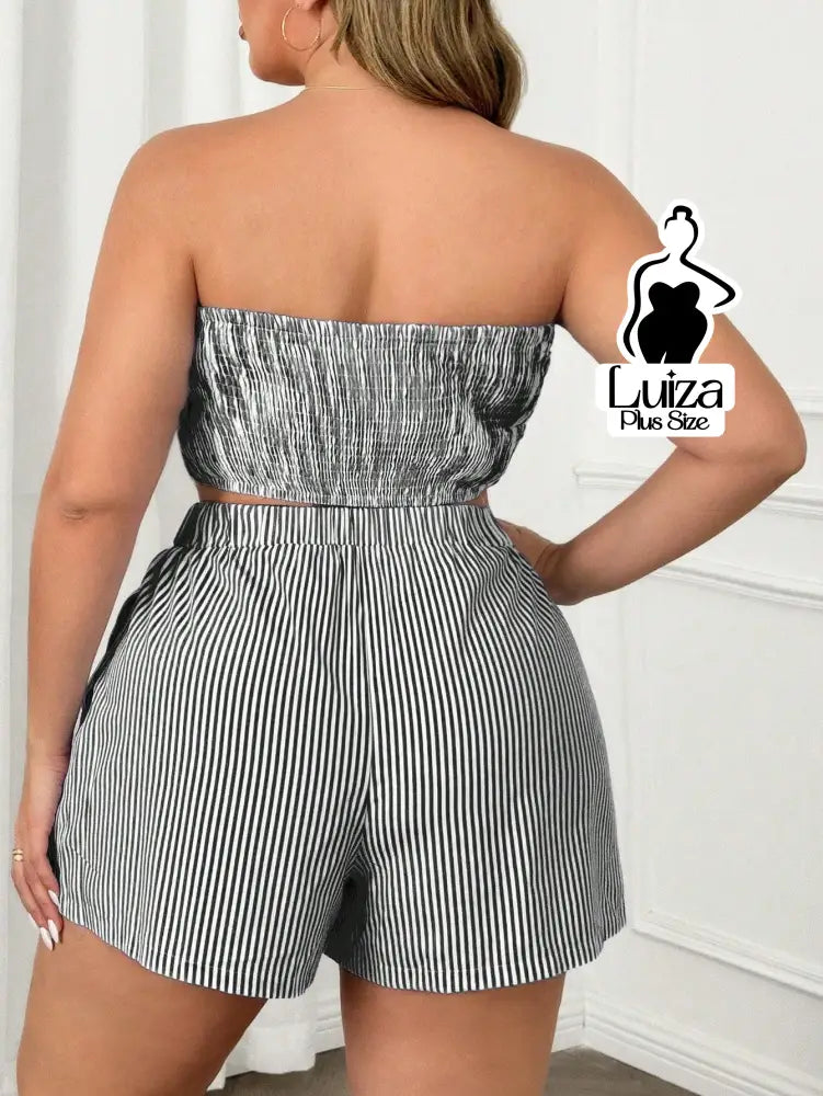 Conjunto Tomara Que Caia Listrado Short Casual Verão Plus Size Conjunto Tomara Que Caia Listrado Short Casual Verão