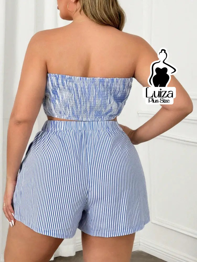 Conjunto Tomara Que Caia Listrado Short Casual Verão Plus Size Conjunto Tomara Que Caia Listrado Short Casual Verão