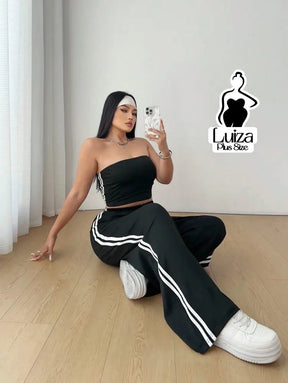 Conjunto Top Faixa Calça Pantalona Estilo Street Plus Size Conjunto Top Faixa Calça Pantalona Estilo Street Plus Size