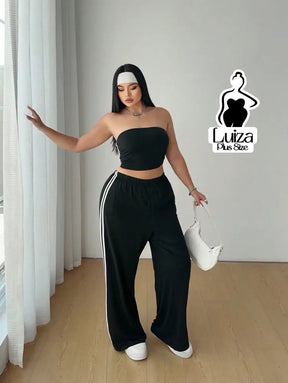 Conjunto Top Faixa Calça Pantalona Estilo Street Plus Size Conjunto Top Faixa Calça Pantalona Estilo Street Plus Size