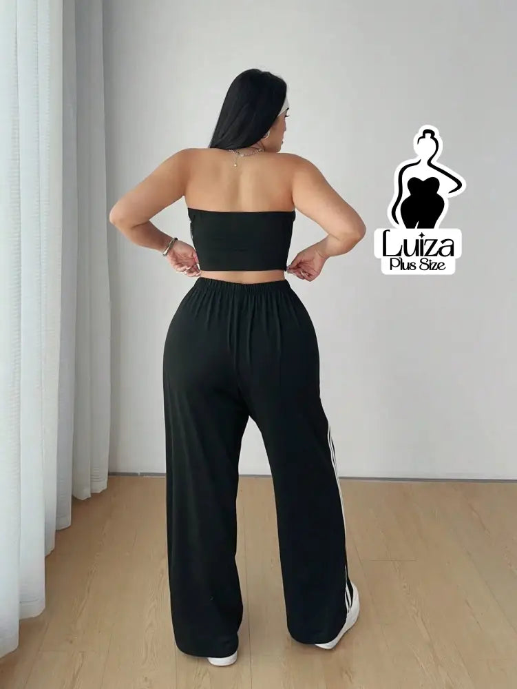 Conjunto Top Faixa Calça Pantalona Estilo Street Plus Size Conjunto Top Faixa Calça Pantalona Estilo Street Plus Size