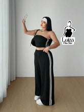 Conjunto Top Faixa Calça Pantalona Estilo Street Plus Size Preto / G Conjunto Top Faixa Calça Pantalona Estilo Street