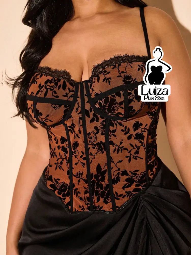 Corset Tule Bordado Floral Estruturado Renda Plus Size Corset Tule Bordado Floral Estruturado Renda Plus Size