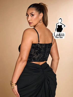 Corset Tule Bordado Floral Estruturado Renda Plus Size Corset Tule Bordado Floral Estruturado Renda Plus Size