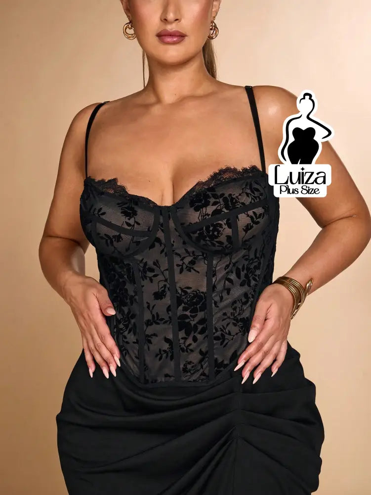 Corset Tule Bordado Floral Estruturado Renda Plus Size Corset Tule Bordado Floral Estruturado Renda Plus Size