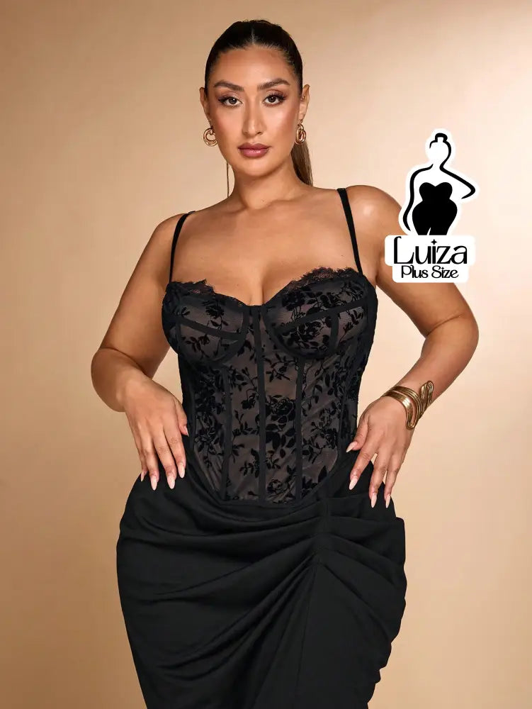 Corset Tule Bordado Floral Estruturado Renda Plus Size Corset Tule Bordado Floral Estruturado Renda Plus Size