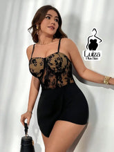 Macacão Curto Justo Renda Transparente No Busto Plus Size Preto / G Macacão Curto Justo Renda Transparente No Busto