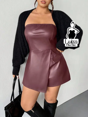 Macacão Curto Tomara Que Caia Couro Sintético Plus Size Vinho / G Macacão Curto Tomara Que Caia Couro Sintético Plus