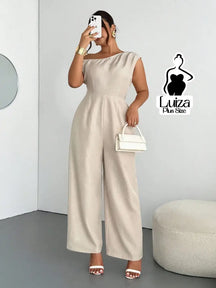 Macacão Longo Pantalona Decote Assimétrico Elegante Plus Size Damasco / G Macacão Longo Pantalona Decote Assimétrico