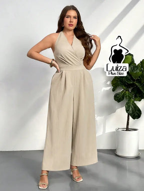 Macacão Longo Pantalona Decote Transpassado Elegante Plus Size Macacão Longo Pantalona Decote Transpassado Elegante
