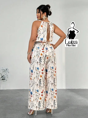 Macacão Longo Pantalona Estampa Floral Romântico Plus Size Macacão Longo Pantalona Estampa Floral Romântico Plus Size