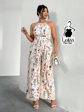 Macacão Longo Pantalona Estampa Floral Romântico Plus Size Macacão Longo Pantalona Estampa Floral Romântico Plus Size