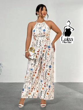 Macacão Longo Pantalona Estampa Floral Romântico Plus Size Macacão Longo Pantalona Estampa Floral Romântico Plus Size