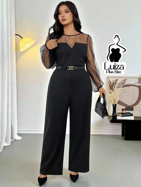 Macacão Longo Pantalona Manga Longa Transparente Plus Size Macacão Longo Pantalona Manga Longa Transparente Plus Size