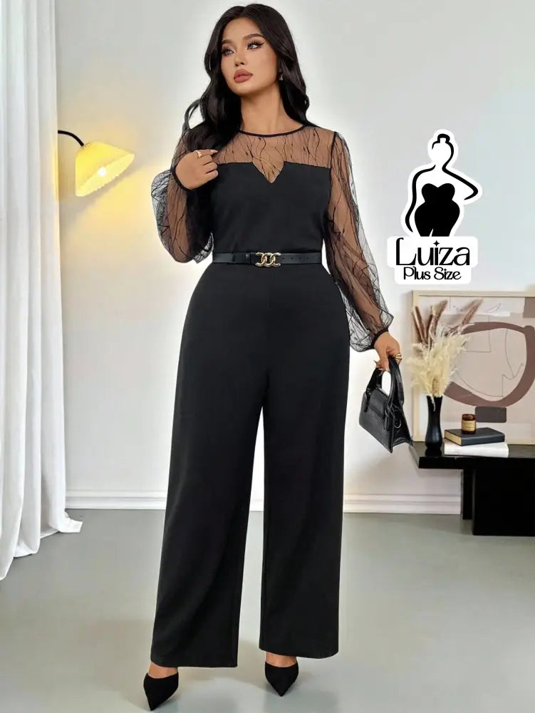 Macacão Longo Pantalona Manga Longa Transparente Plus Size Macacão Longo Pantalona Manga Longa Transparente Plus Size